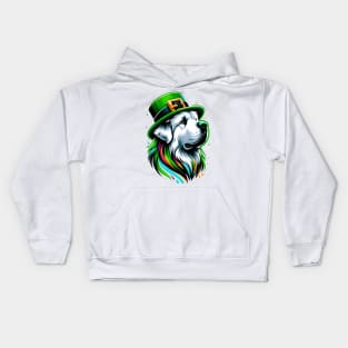 Pyrenean Mastiff Enjoys Saint Patrick's Day Festivities Kids Hoodie